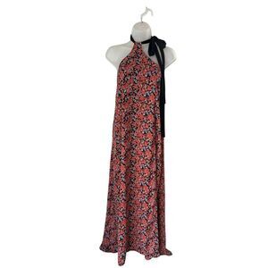Lulus Floral Black Neck Tie Halter Maxi Dress